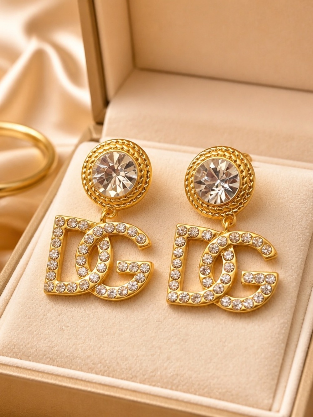 D & G Gold Crystal Logo Drop Earrings - Women Jewelry